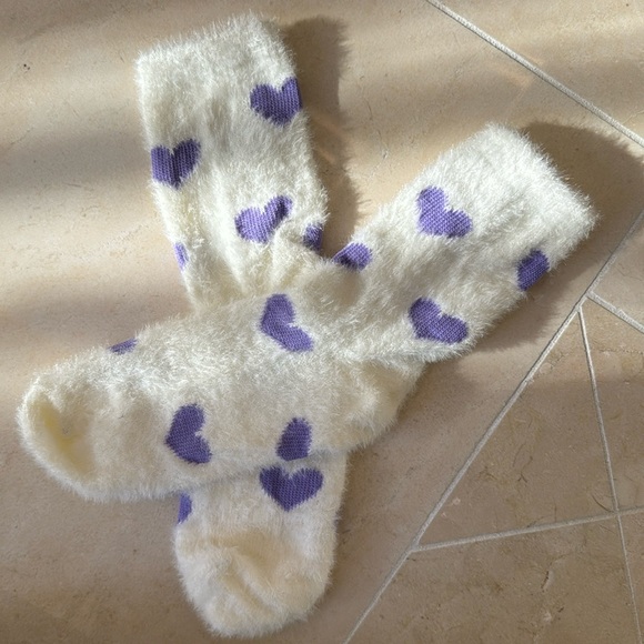 Accessories - 3/$15 Brand New Minky Fleece Heart Print Cozy Socks